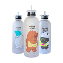 We Bare Bears Panda Water Bottle 1000ml – Cute Cartoon Design with Straw & Two Caps | Durable Reusable Bottle for Daily Hydration - Plastic (Random Design)