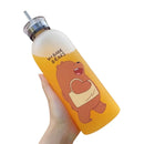 We Bare Bears Panda Water Bottle 1000ml – Cute Cartoon Design with Straw & Two Caps | Durable Reusable Bottle for Daily Hydration - Plastic (Random Design)