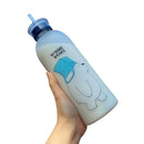 We Bare Bears Panda Water Bottle 1000ml – Cute Cartoon Design with Straw & Two Caps | Durable Reusable Bottle for Daily Hydration - Plastic (Random Design)