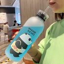 We Bare Bears Panda Water Bottle 1000ml – Cute Cartoon Design with Straw & Two Caps | Durable Reusable Bottle for Daily Hydration - Plastic (Random Design)